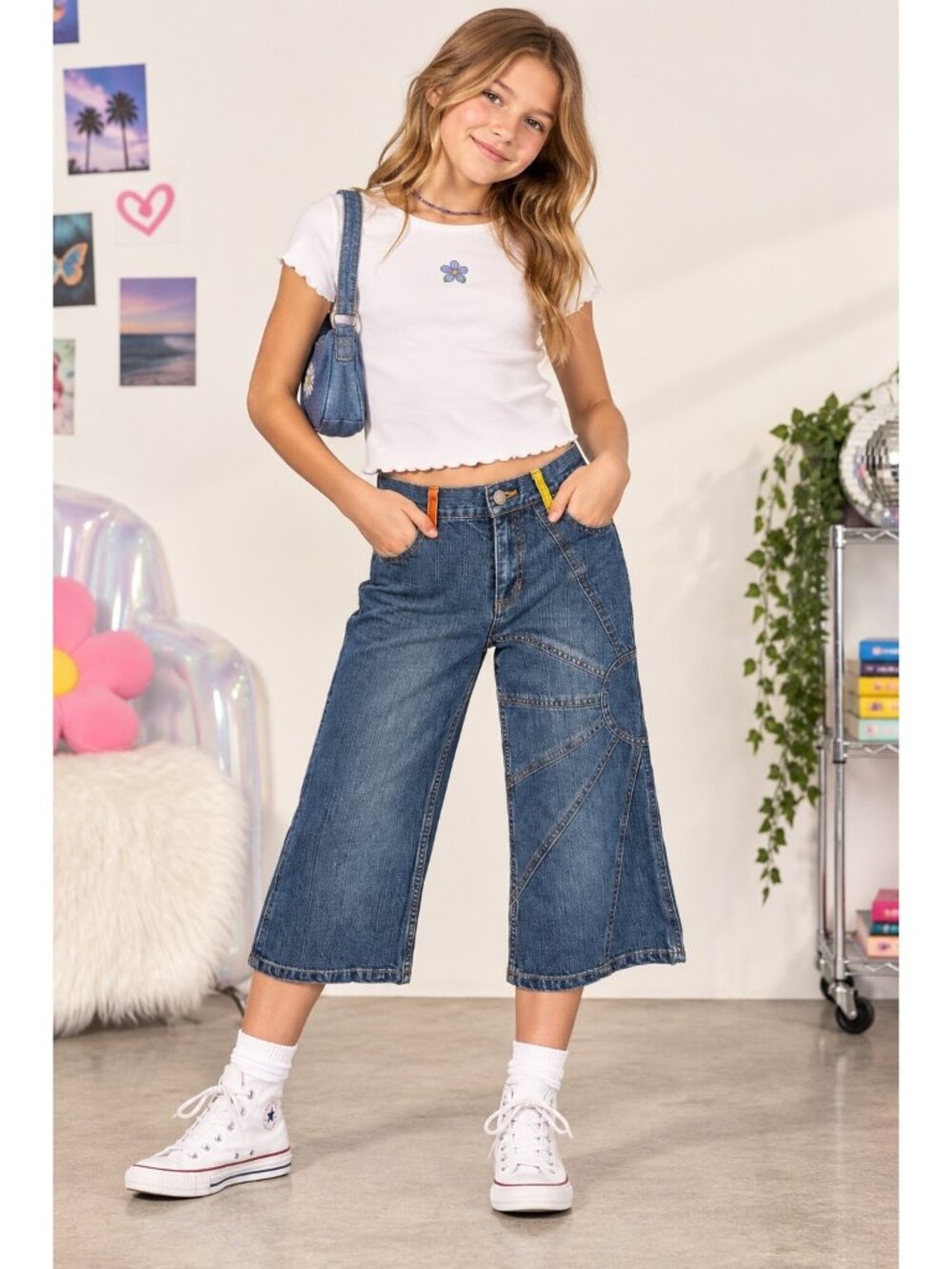 Vintage Y2K Mary-Kate & Ashley Girls 12 Denim Capri Jeans Rainbow Belt Loops